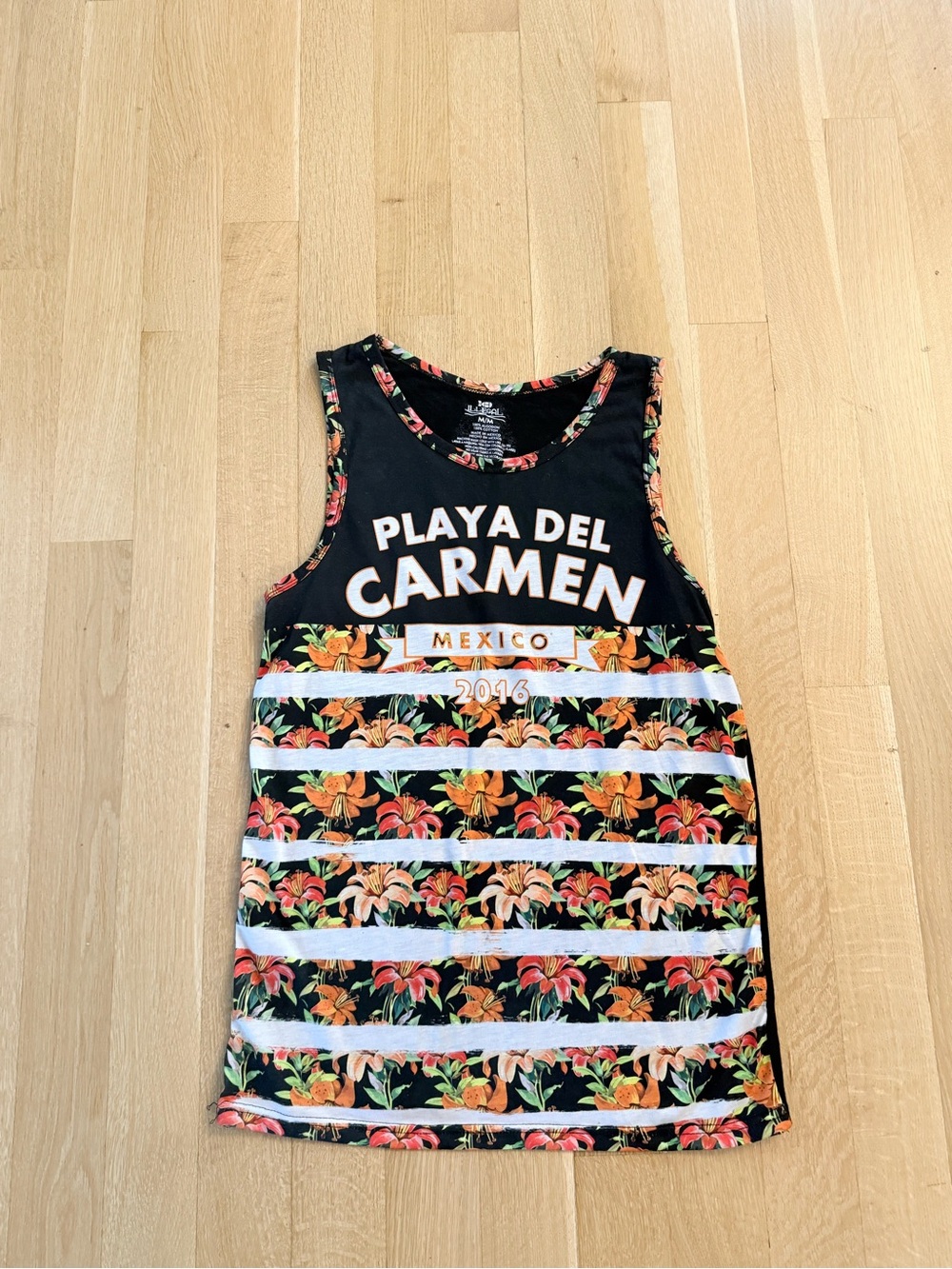 Playa Del Carmen Floral Stripe Tank Top - Black